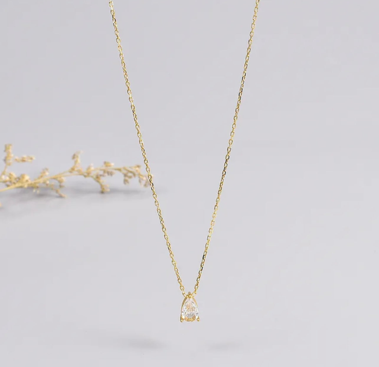 Wholesale Jewelry Elegant Water Droplets 304 Stainless Steel Titanium Steel Artificial Rhinestones 18K Gold Plated Diamond Pendant Necklace/ Jewelry