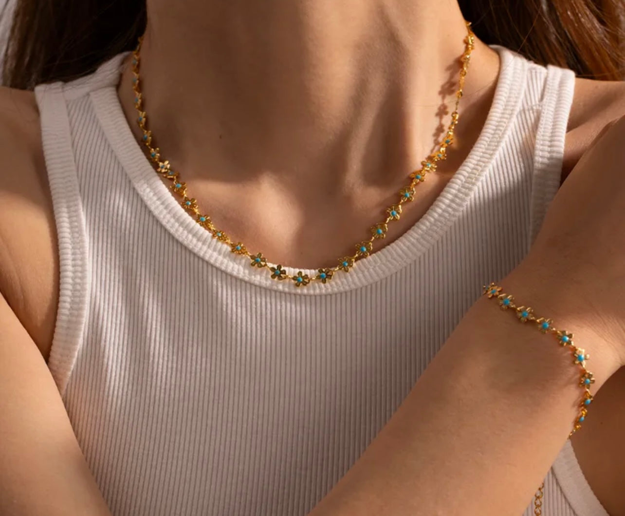 304 Stainless Steel 18K Gold Plated Ig Style Basic Classic Style Flower Bracelets Necklace/ Jewelry