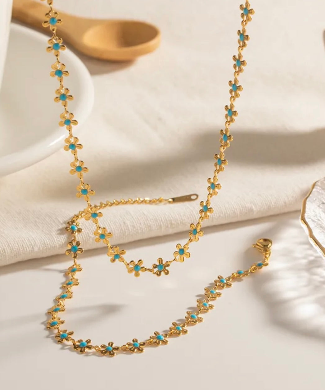 304 Stainless Steel 18K Gold Plated Ig Style Basic Classic Style Flower Bracelets Necklace/ Jewelry