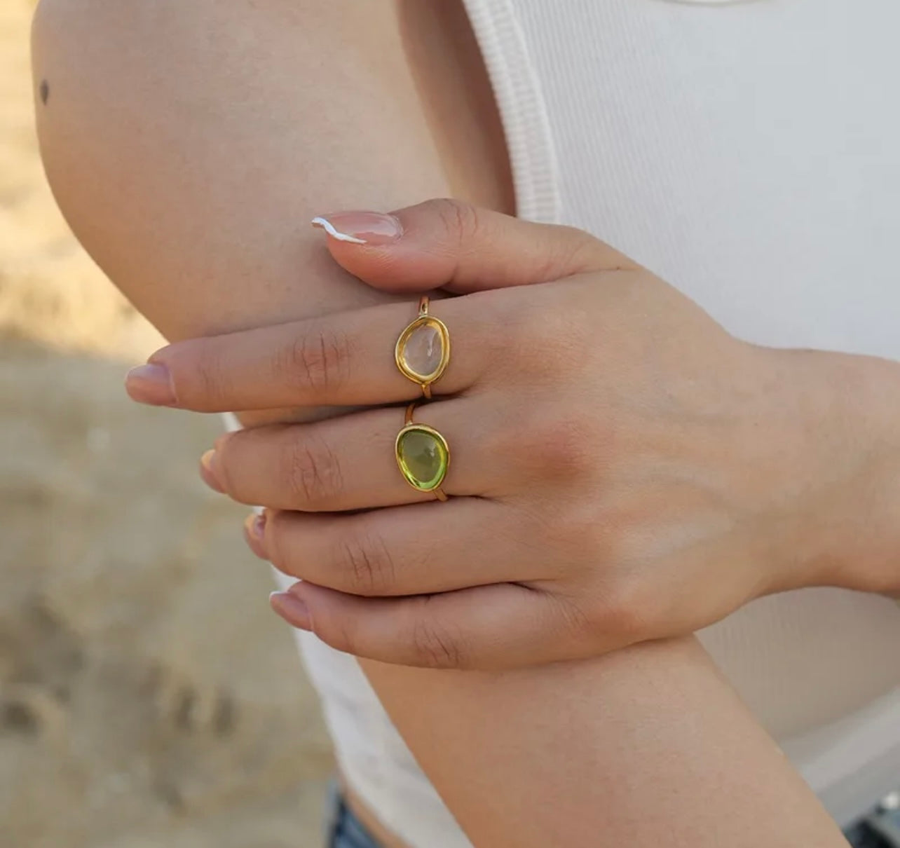 Wholesale Jewelry Elegant Lady Geometric 304 Stainless Steel Resin Plating Inlay Open Rings/ Jewelry