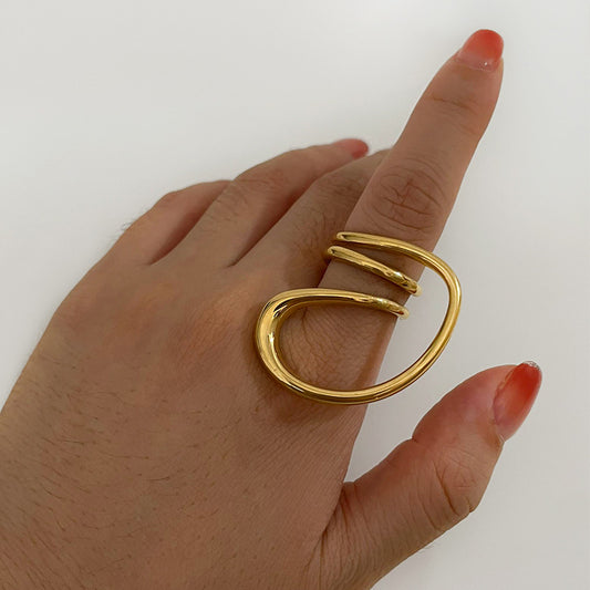 Wholesale Jewelry Retro French Style Ig Style Geometric 316L Stainless Steel 18K Gold Plated Irregular Open Rings