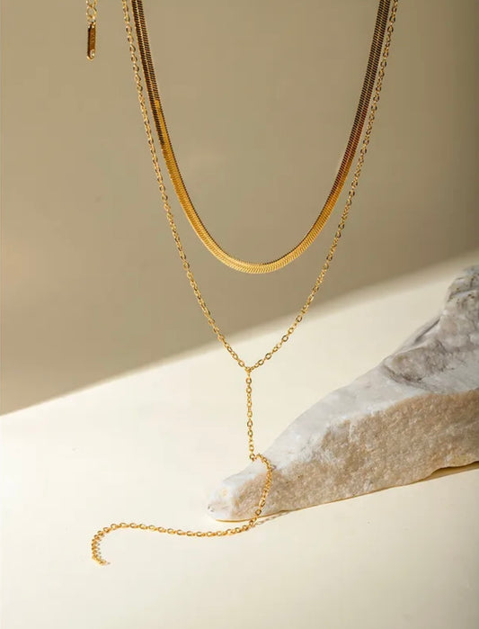 304 Stainless Steel 18K Gold Plated Simple Style Classic Style Solid Color Double Layer Necklaces