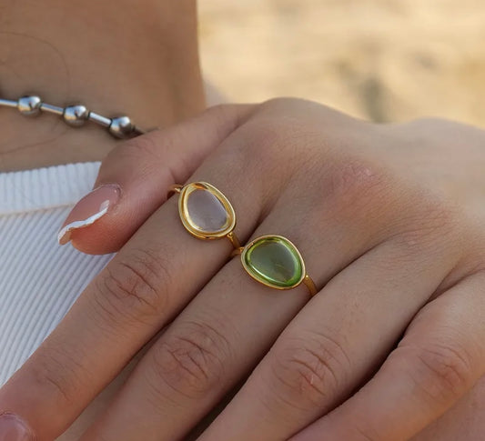 Wholesale Jewelry Elegant Lady Geometric 304 Stainless Steel Resin Plating Inlay Open Rings/ Jewelry